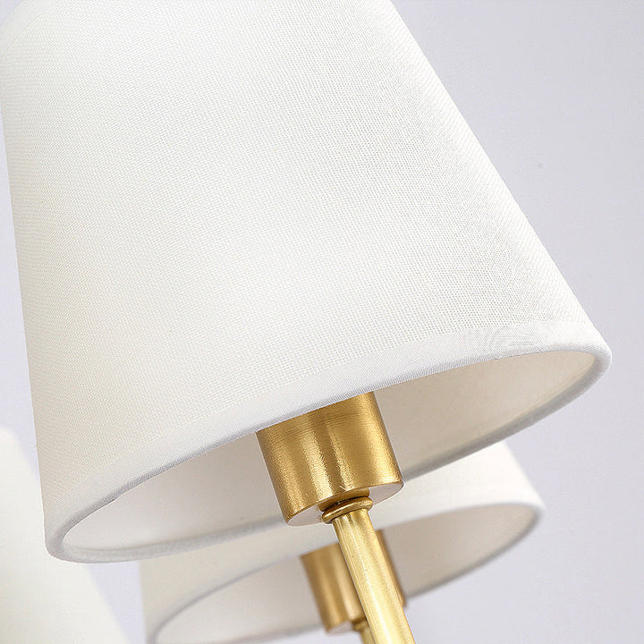 Brass Cone Wall Light Fixture Retro White Fabric Shade 1/2 Bulbs Dining Room Wall Sconce Lighting | Kalsten