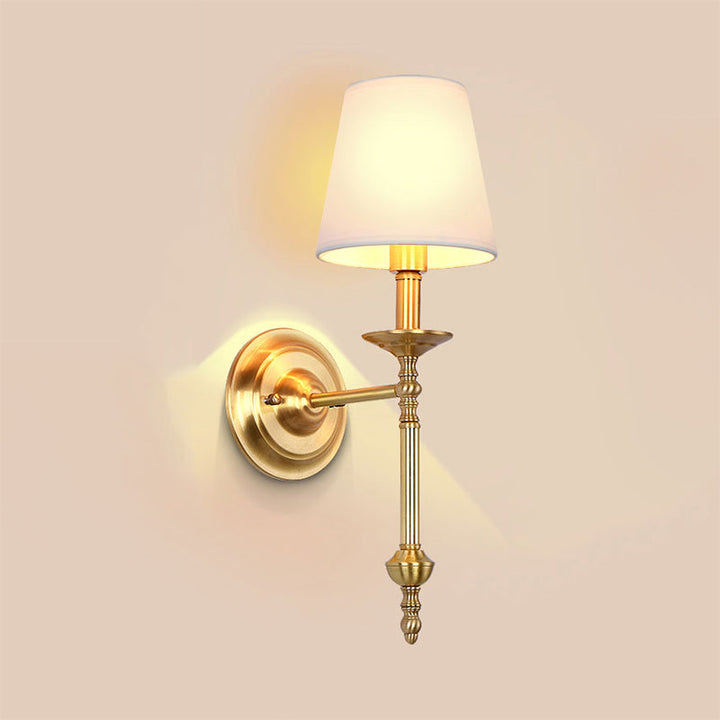 Brass Cone Wall Light Fixture Retro White Fabric Shade 1/2 Bulbs Dining Room Wall Sconce Lighting | Kalsten