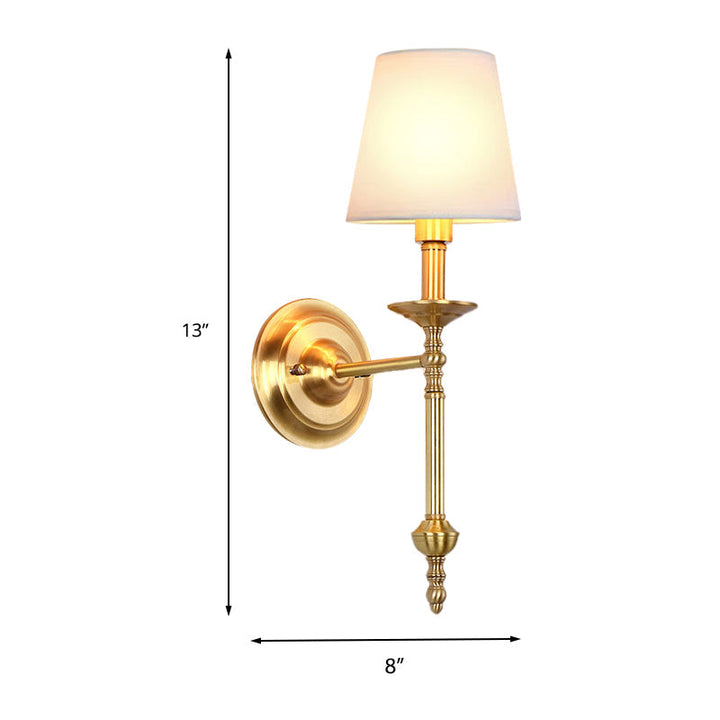 Brass Cone Wall Light Fixture Retro White Fabric Shade 1/2 Bulbs Dining Room Wall Sconce Lighting | Kalsten