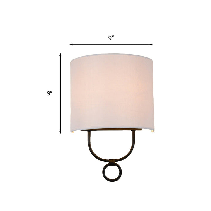 Traditional Half-Cylinder Wall Light 1 Head White Fabric Shade Wall Sconce Lighting for Bedroom | Kalsten