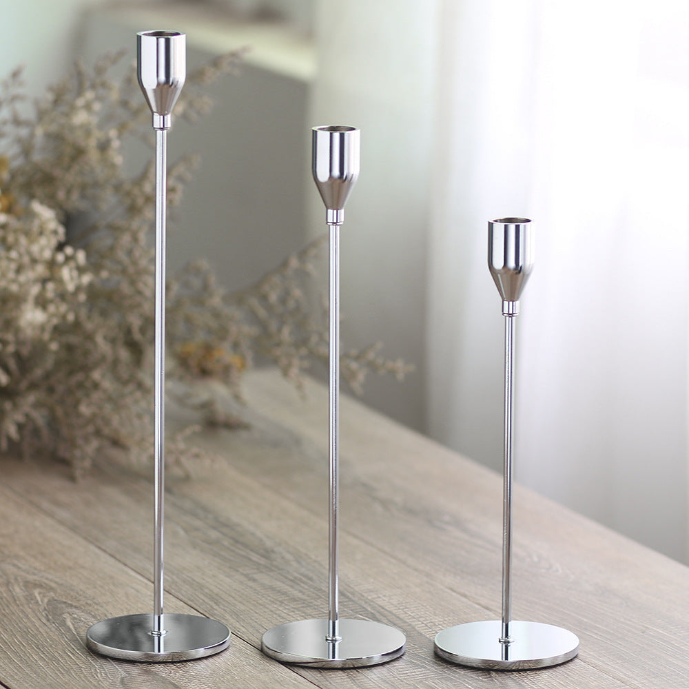 Modern Minimalist Taper Candle Holder Set with Polished Metal Finish Acalora
