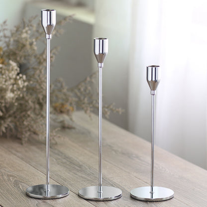 Slim Sculptural Metal Taper Candleholder Set for Tablescape Centerpieces Acalora