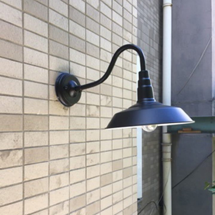 1-Bulb Gooseneck Wall Lamp Industrial Metal Wall Mounted Light with Barn Shade for Outdoor | Kalsten