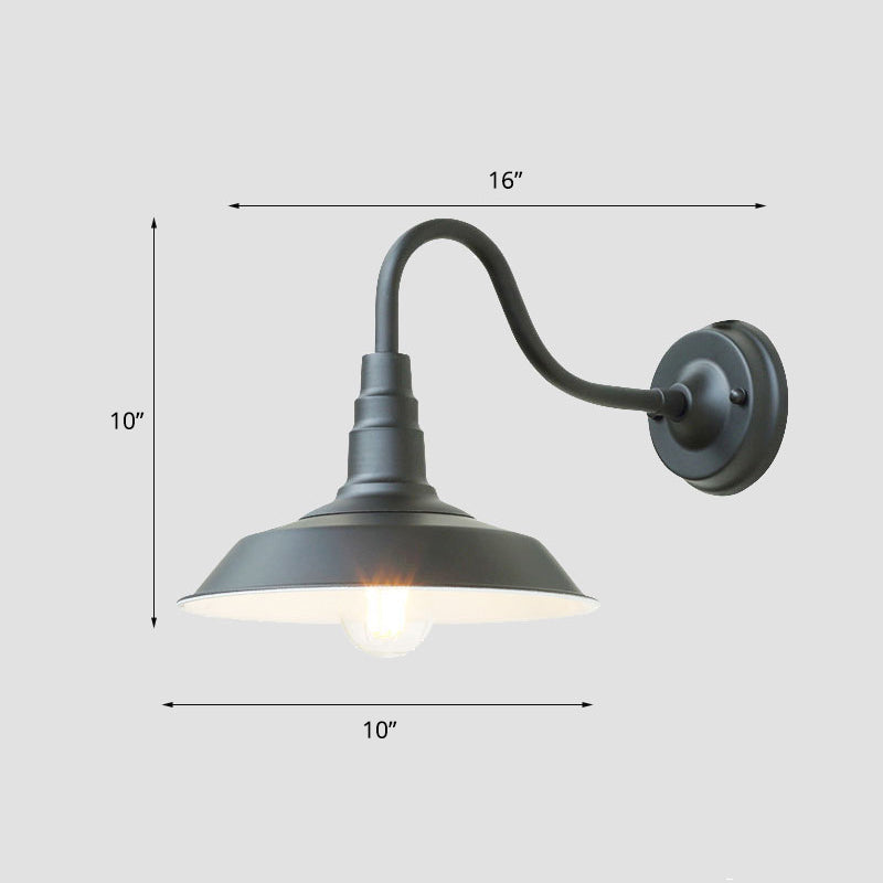 1-Bulb Gooseneck Wall Lamp Industrial Metal Wall Mounted Light with Barn Shade for Outdoor | Kalsten
