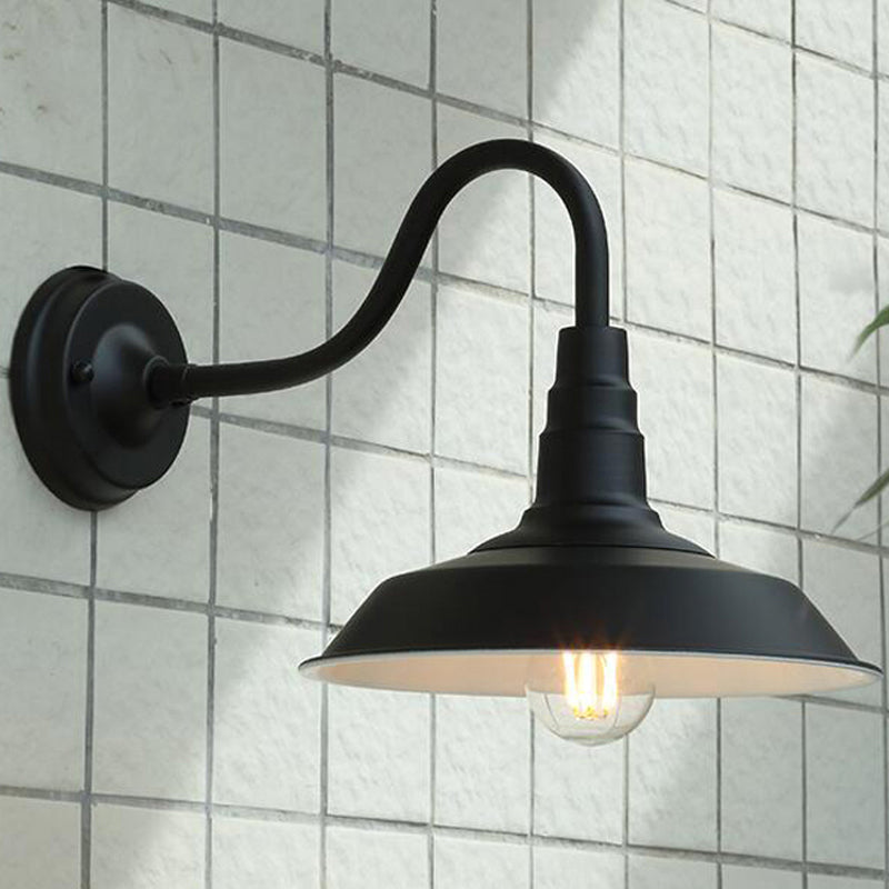 1-Bulb Gooseneck Wall Lamp Industrial Metal Wall Mounted Light with Barn Shade for Outdoor | Kalsten