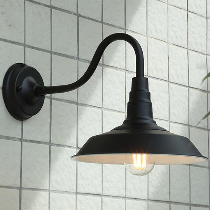 1-Bulb Gooseneck Wall Lamp Industrial Metal Wall Mounted Light with Barn Shade for Outdoor | Kalsten