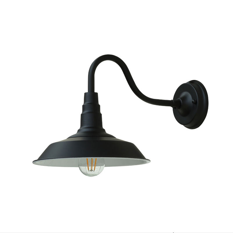 1-Bulb Gooseneck Wall Lamp Industrial Metal Wall Mounted Light with Barn Shade for Outdoor | Kalsten