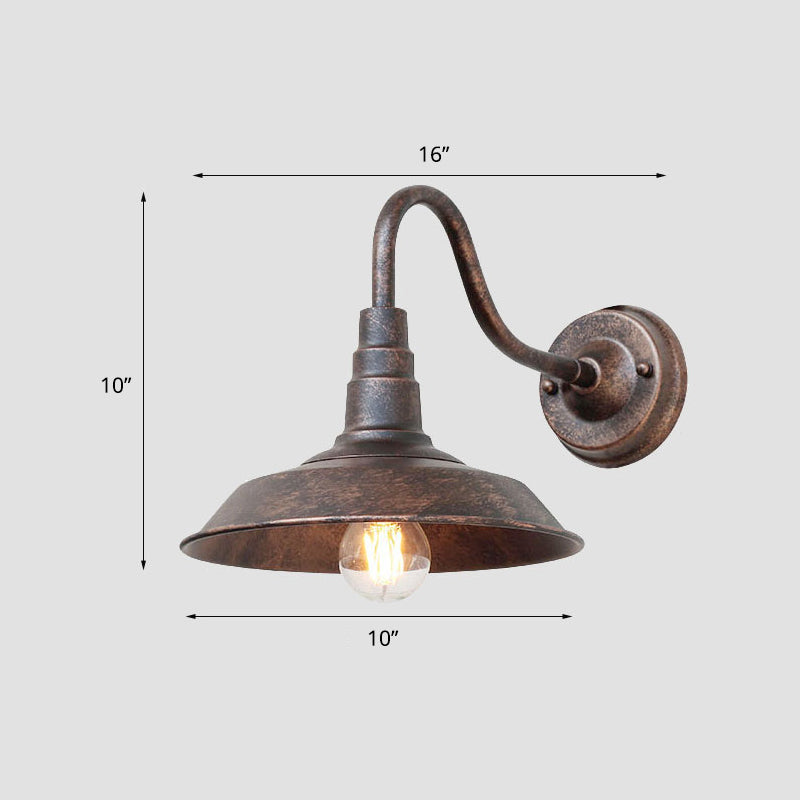 1-Bulb Gooseneck Wall Lamp Industrial Metal Wall Mounted Light with Barn Shade for Outdoor | Kalsten