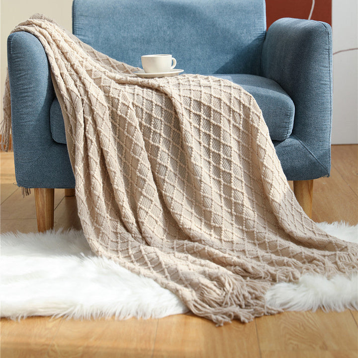 Ladies Patterned Knitted Blanket with Fringes Kalsten