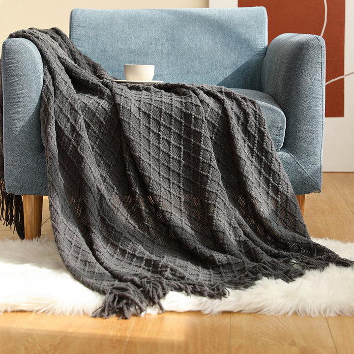 Ladies Patterned Knitted Blanket with Fringes Kalsten