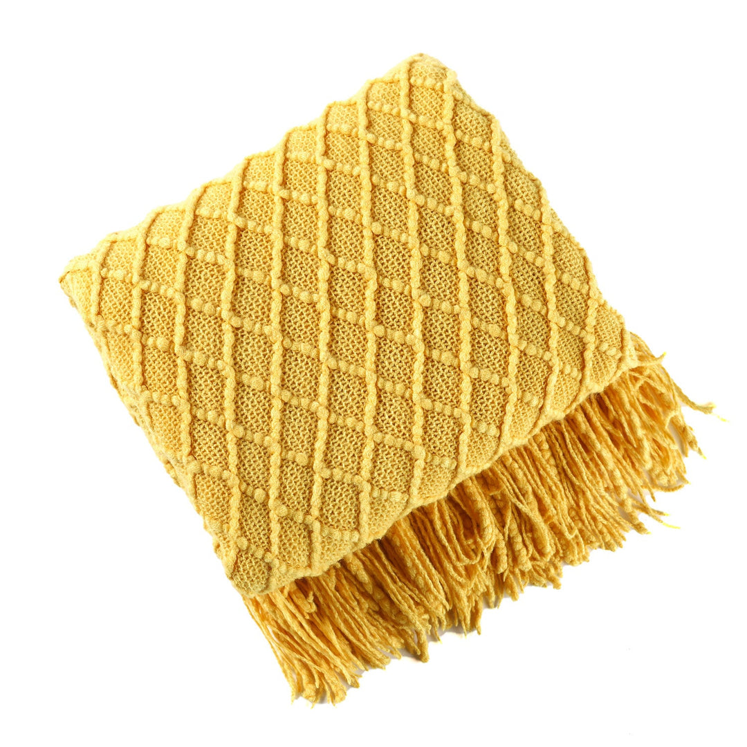 Ladies Patterned Knitted Blanket with Fringes Kalsten
