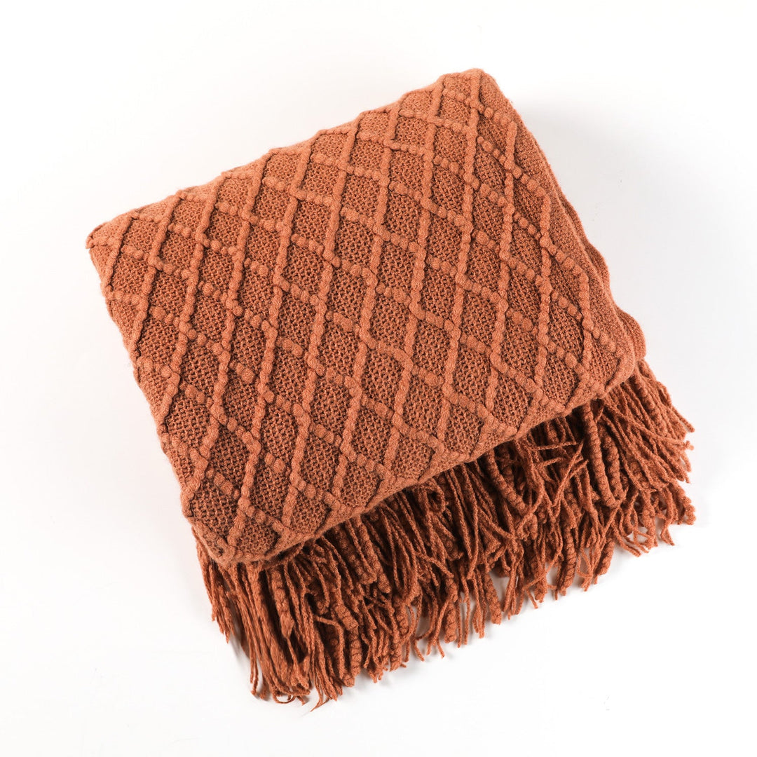 Ladies Patterned Knitted Blanket with Fringes Kalsten