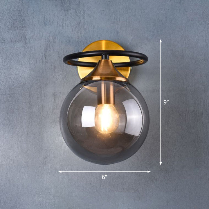 Postmodern Style Ball Wall Light Fixture Glass 1-Light Bedroom Wall Sconce Light in Brass | Kalsten