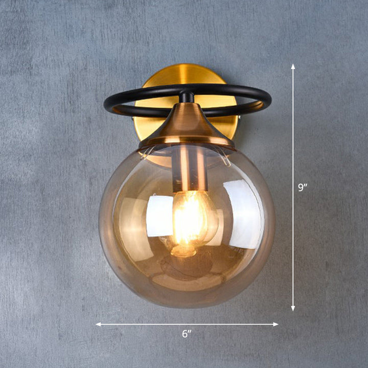 Postmodern Style Ball Wall Light Fixture Glass 1-Light Bedroom Wall Sconce Light in Brass | Kalsten