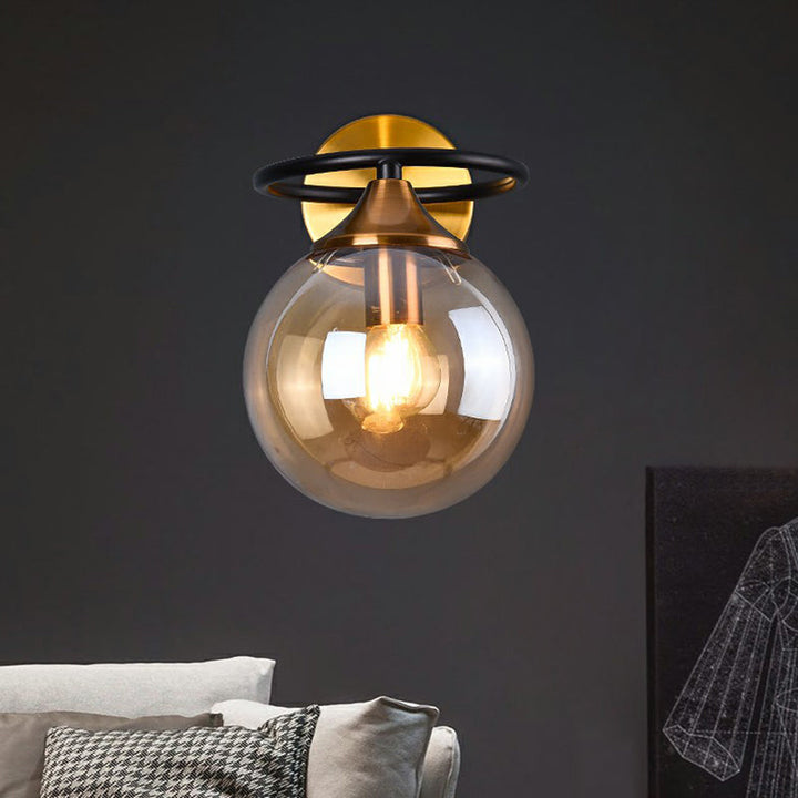 Postmodern Style Ball Wall Light Fixture Glass 1-Light Bedroom Wall Sconce Light in Brass | Kalsten