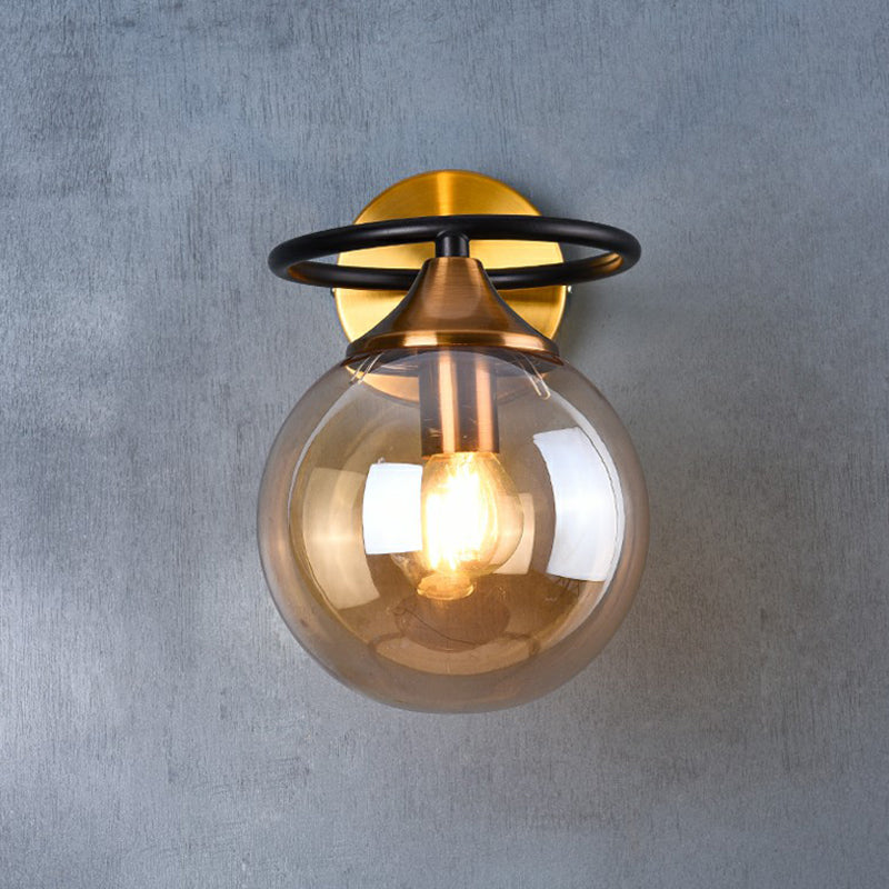 Postmodern Style Ball Wall Light Fixture Glass 1-Light Bedroom Wall Sconce Light in Brass | Kalsten