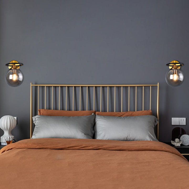 Postmodern Style Ball Wall Light Fixture Glass 1-Light Bedroom Wall Sconce Light in Brass | Kalsten