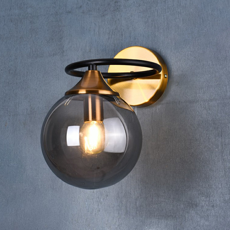 Postmodern Style Ball Wall Light Fixture Glass 1-Light Bedroom Wall Sconce Light in Brass | Kalsten