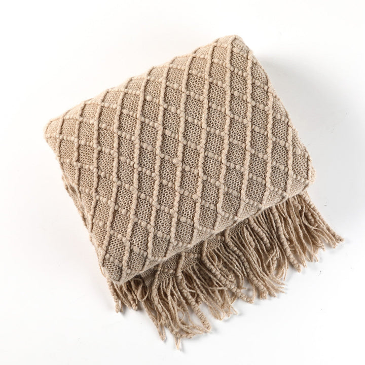 Ladies Patterned Knitted Blanket with Fringes Kalsten
