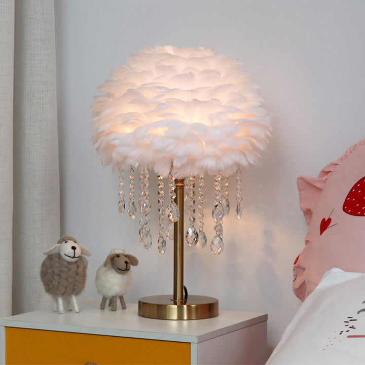 Romantic FeatherBeam - Modern Feather 1-Light Bed Lamp with Crystal Decor Kalsten
