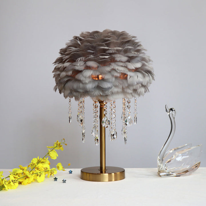 Romantic FeatherBeam - Modern Feather 1-Light Bed Lamp with Crystal Decor Kalsten