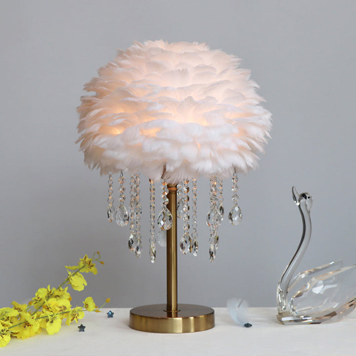 Romantic FeatherBeam - Modern Feather 1-Light Bed Lamp with Crystal Decor Kalsten