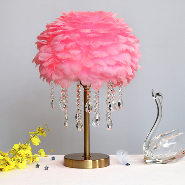 Romantic FeatherBeam - Modern Feather 1-Light Bed Lamp with Crystal Decor Kalsten