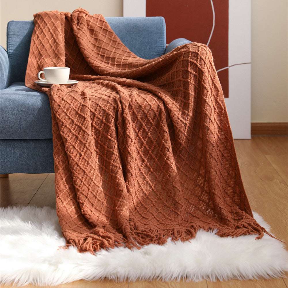 Ladies Patterned Knitted Blanket with Fringes Kalsten