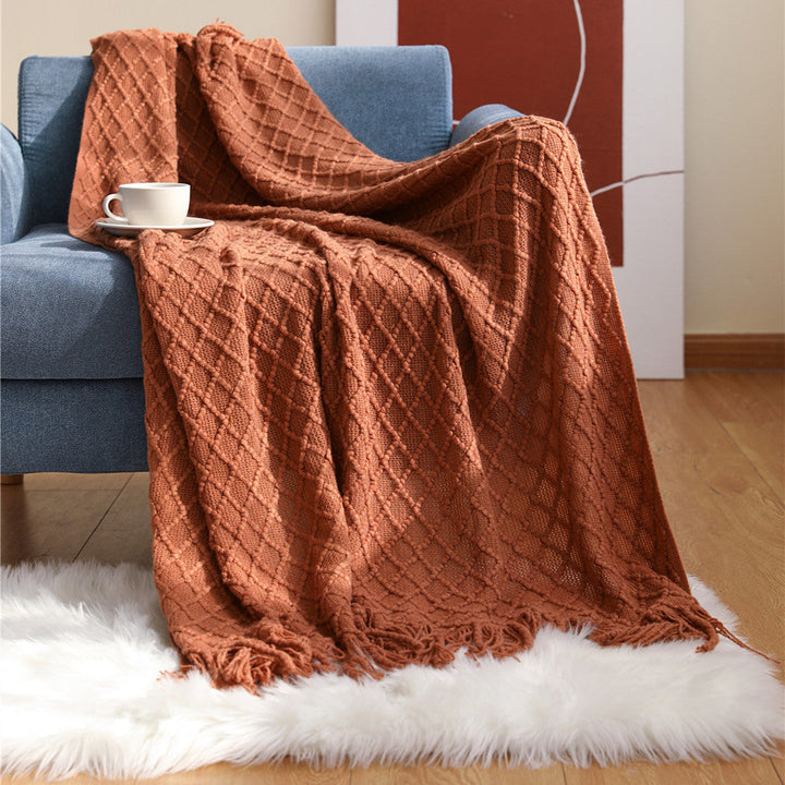 Ladies Patterned Knitted Blanket with Fringes Kalsten