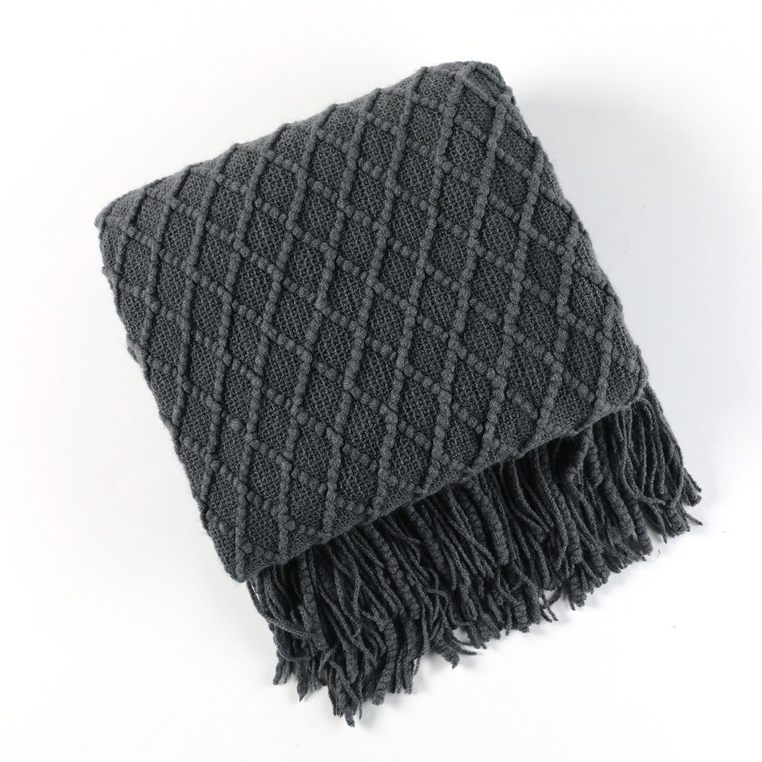 Ladies Patterned Knitted Blanket with Fringes Kalsten