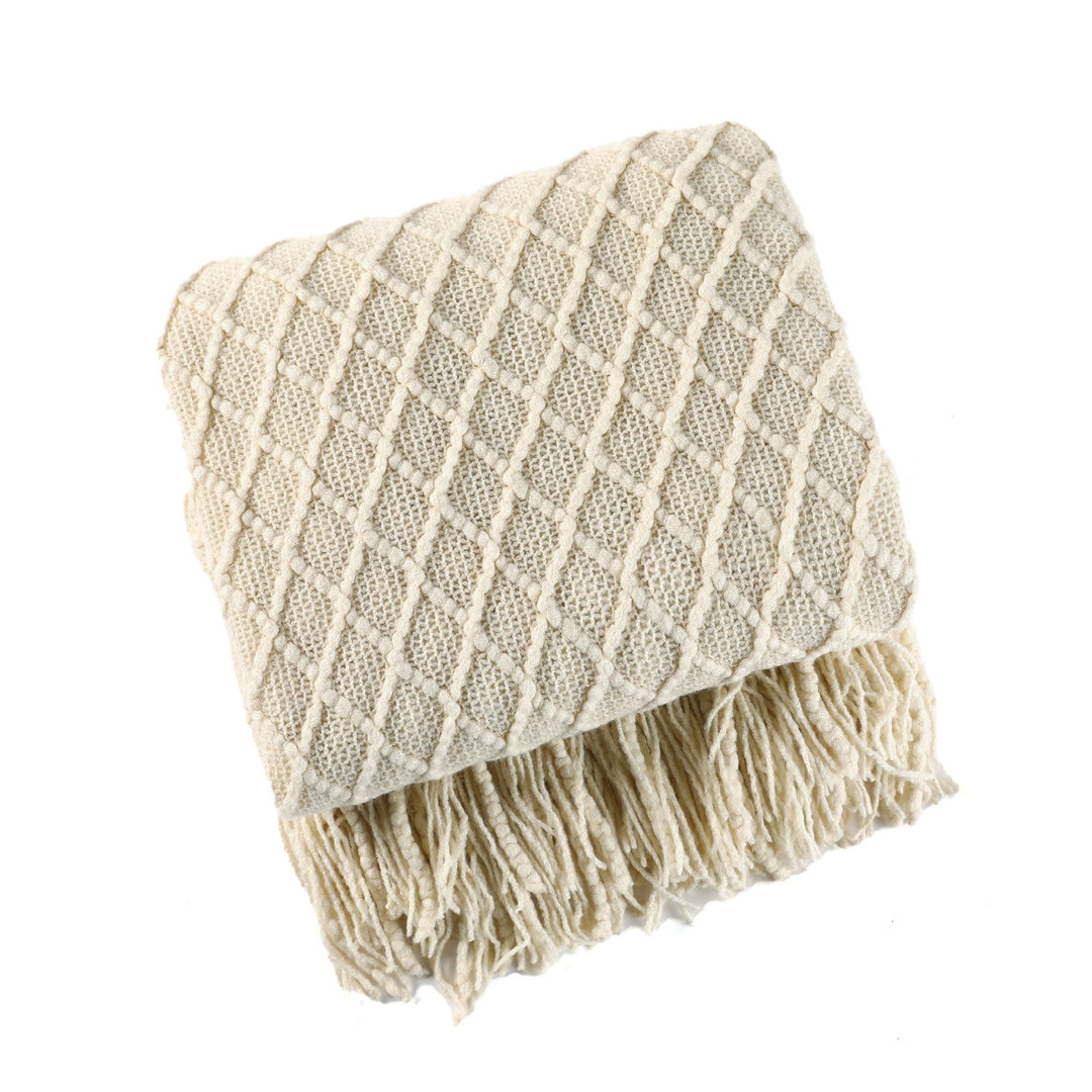 Ladies Patterned Knitted Blanket with Fringes Kalsten
