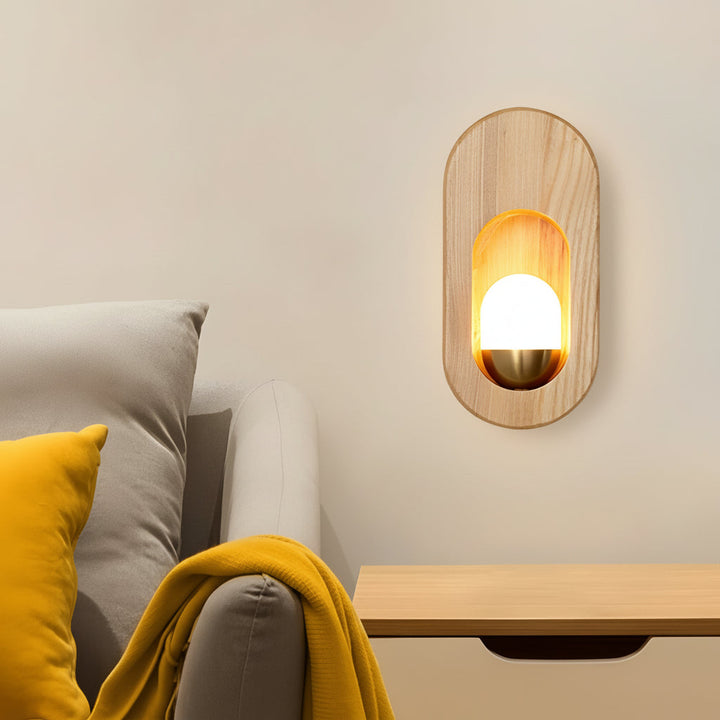 LED Wall Sconce Light – Modern Minimalist Oval Wood Nordic Walnut (20x10cm / 7.9x3.9in) | Kalsten