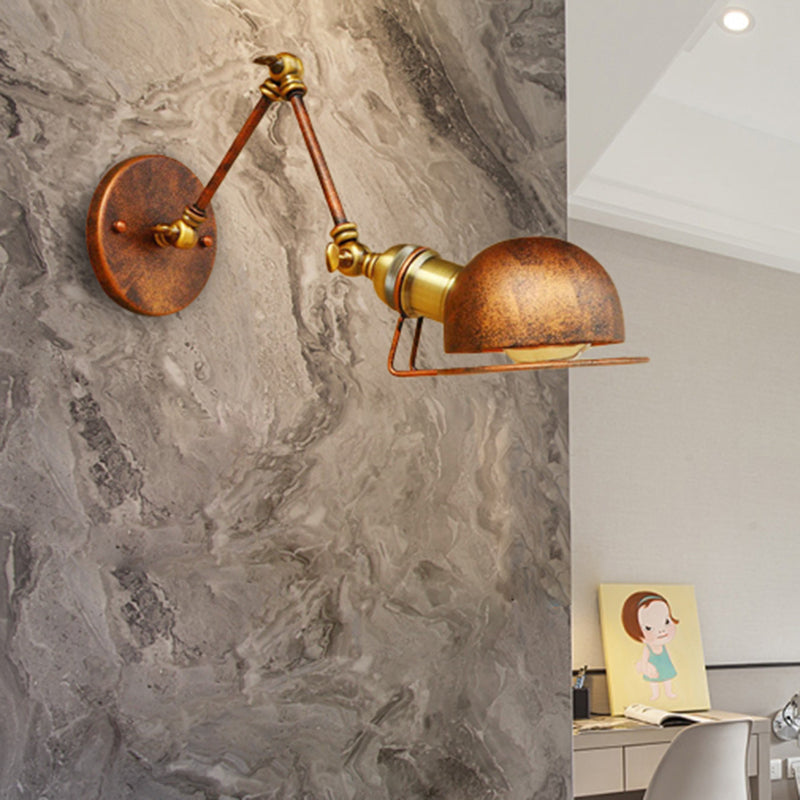 Kalsten | Vintage Industrial Bowl Wall Lamp 1 Light Iron Wall Lamp with Rotatable Arm in Black/Metal