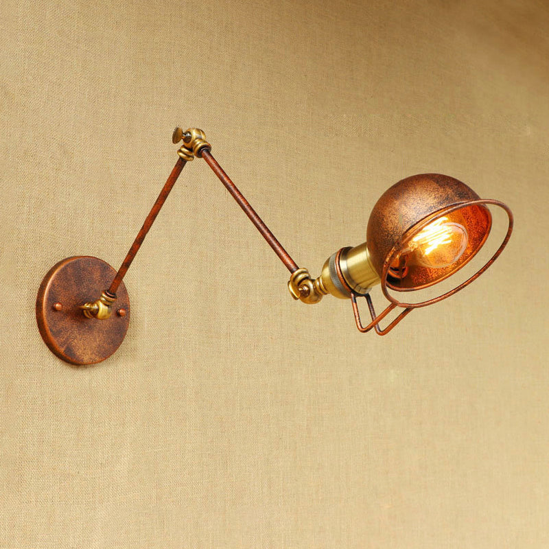 Kalsten | Vintage Industrial Bowl Wall Lamp 1 Light Iron Wall Lamp with Rotatable Arm in Black/Metal