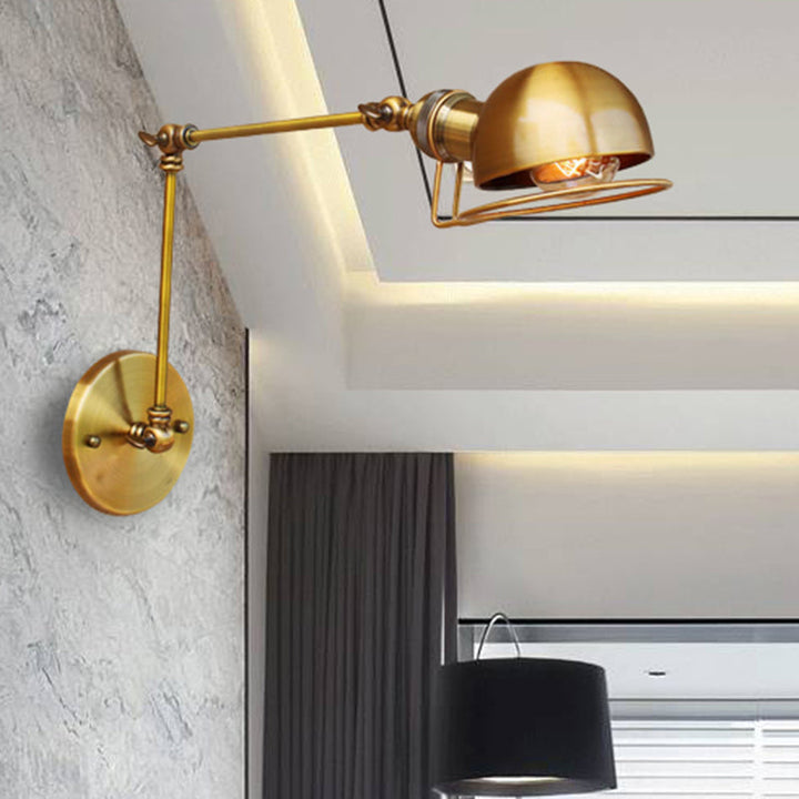 Kalsten | Vintage Industrial Bowl Wall Lamp 1 Light Iron Wall Lamp with Rotatable Arm in Black/Metal