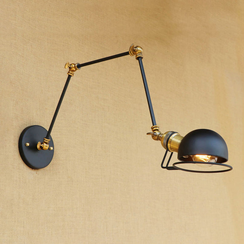 Kalsten | Vintage Industrial Bowl Wall Lamp 1 Light Iron Wall Lamp with Rotatable Arm in Black/Metal