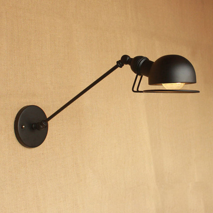 Kalsten | Vintage Industrial Bowl Wall Lamp 1 Light Iron Wall Lamp with Rotatable Arm in Black/Metal
