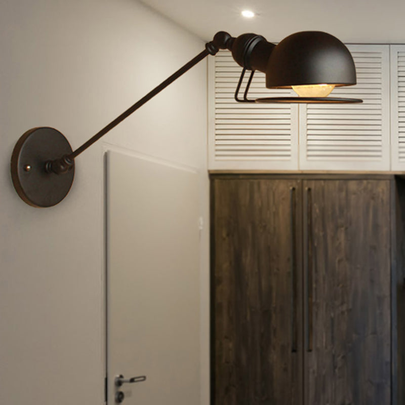 Kalsten | Vintage Industrial Bowl Wall Lamp 1 Light Iron Wall Lamp with Rotatable Arm in Black/Metal