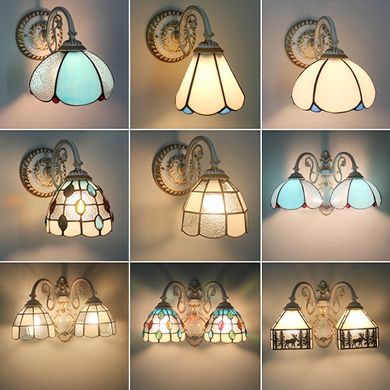 Kalsten | 1-Head Shade Wall Lamp Tiffany Style Handmade Glass Wall Lamp for Living Room