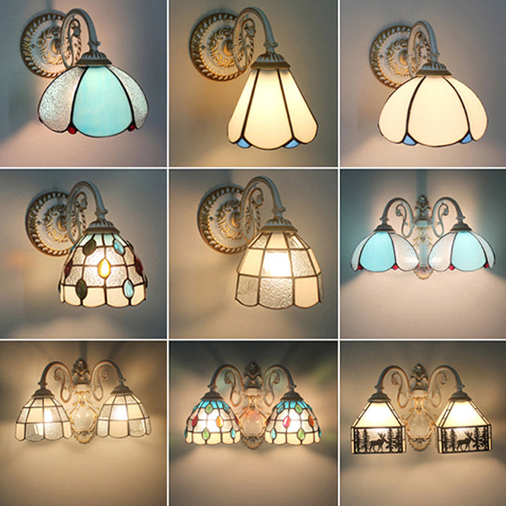 Kalsten | 1-Head Shade Wall Lamp Tiffany Style Handmade Glass Wall Lamp for Living Room