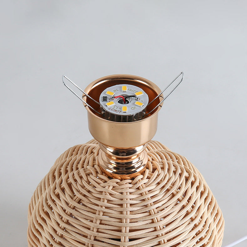 Kalsten | RattaLume Nordic LED Table Lamp | Woven Rattan & Foldable Fabric Shade | Mood Light | Decor for the Bedroom
