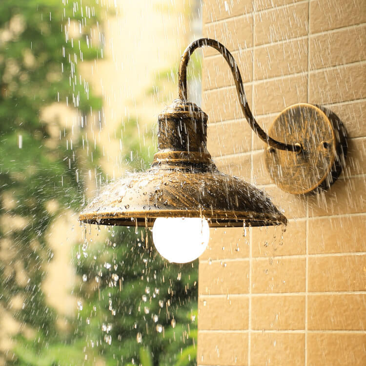 Retro Loft Dome Iron Outdoor Waterproof 1-Light Bent Arm Wall Sconce Lamp | Kalsten