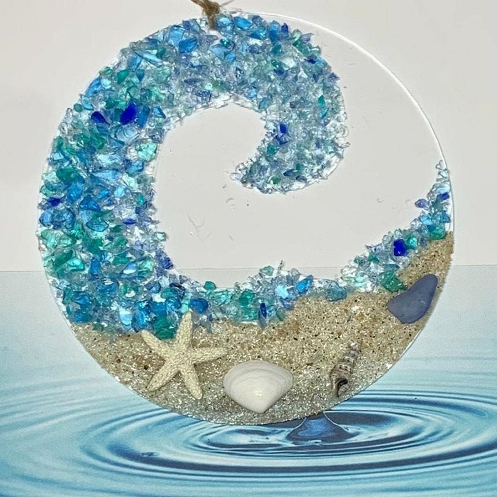 Kalsten | Sea glass sun catcher - Ocean breaking wave beach ornament