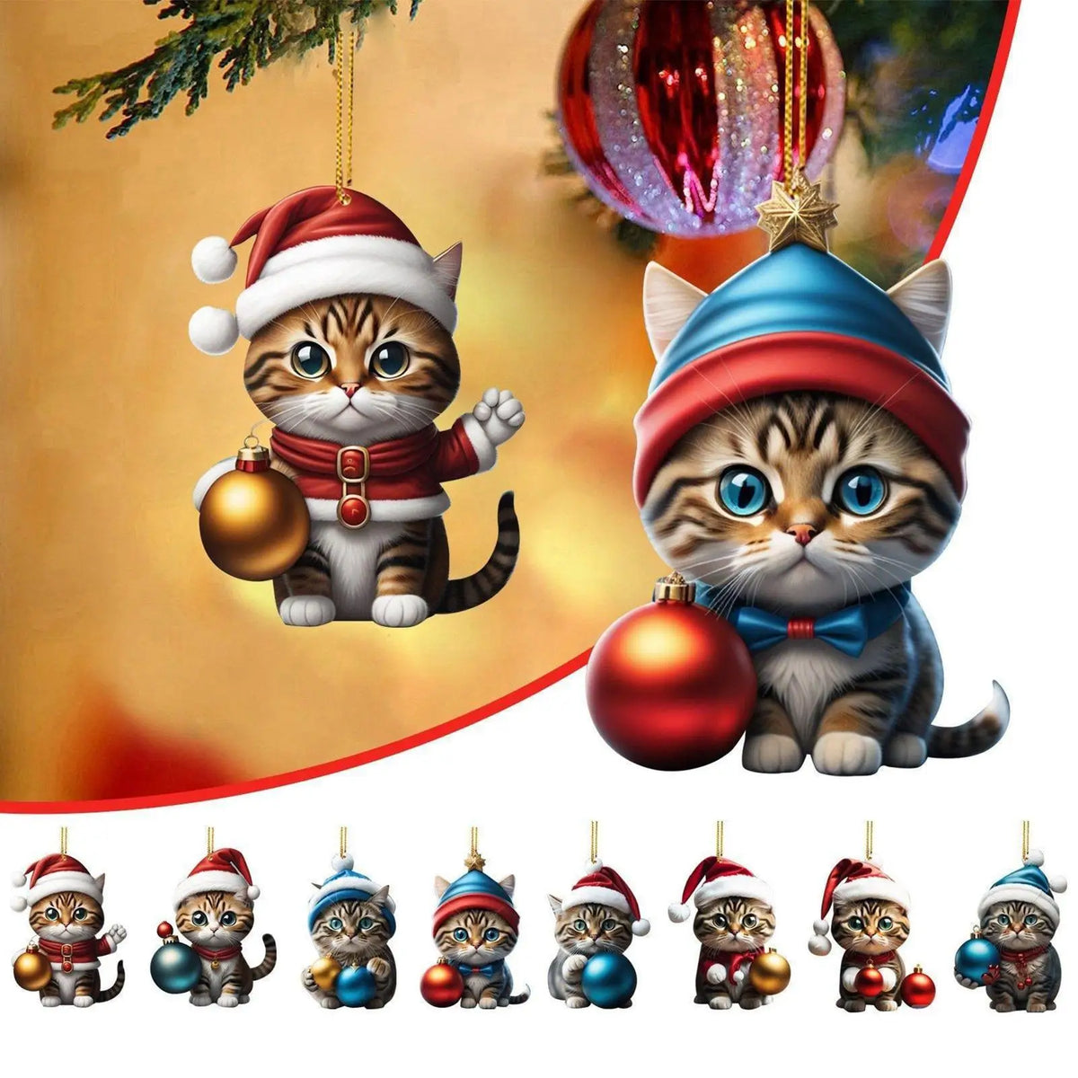 Skanto | 24-Piece Cat Christmas Ornament Set of Durable Acrylic for Advent Calendar Decoration