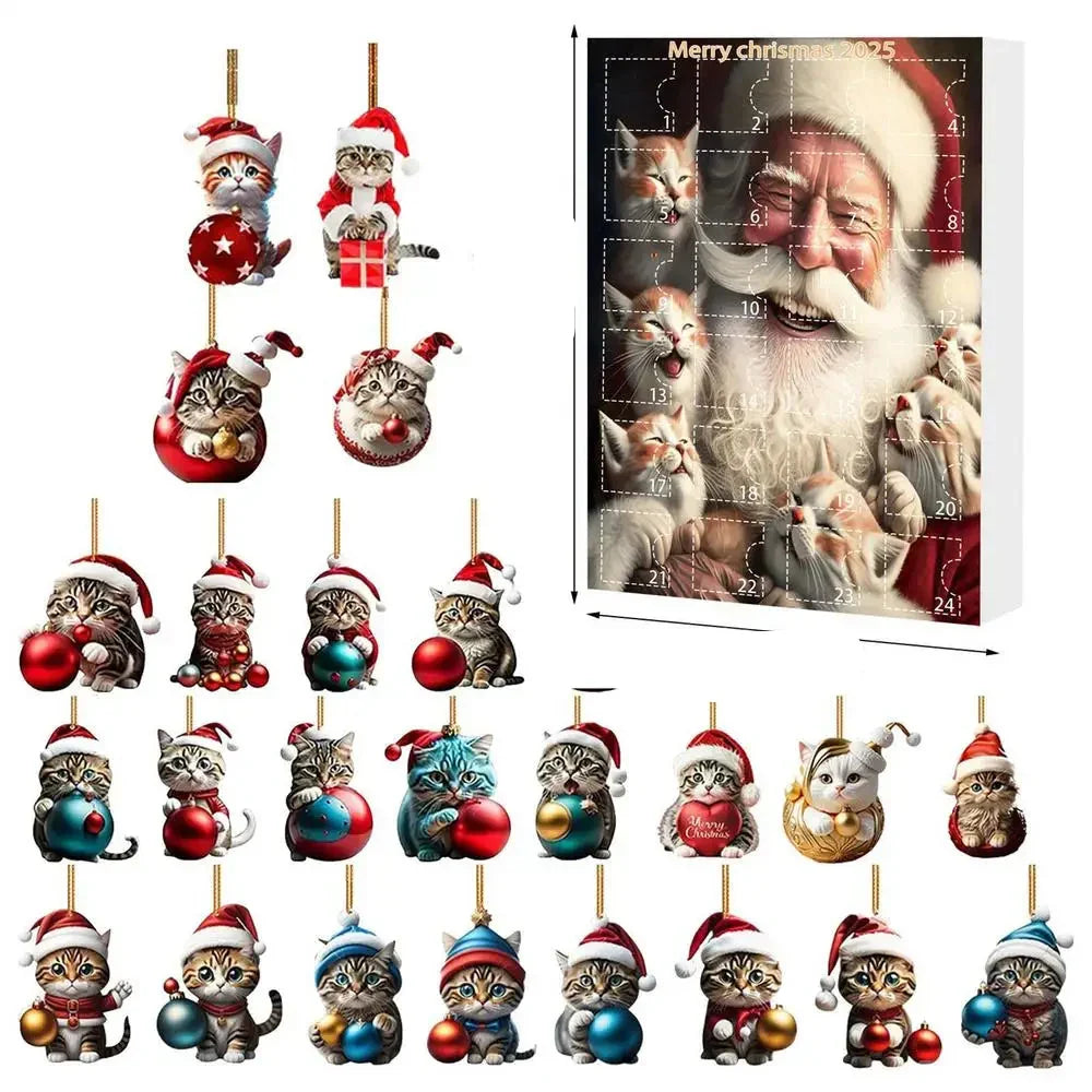Skanto | 24-Piece Cat Christmas Ornament Set of Durable Acrylic for Advent Calendar Decoration