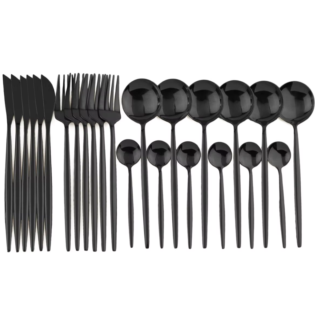 Luxury 24-Piece Black Stainless Steel Cutlery Set