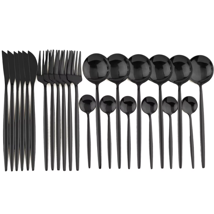 Luxury 24-Piece Black Stainless Steel Cutlery Set