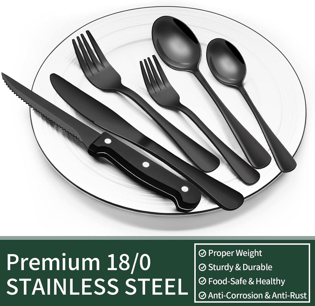 Luxury 24-Piece Black Stainless Steel Cutlery Set