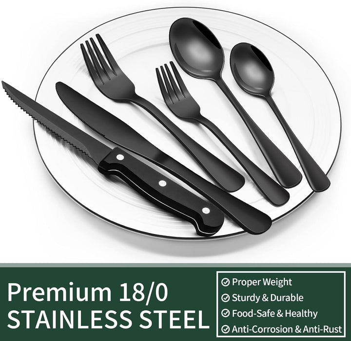 Luxury 24-Piece Black Stainless Steel Cutlery Set