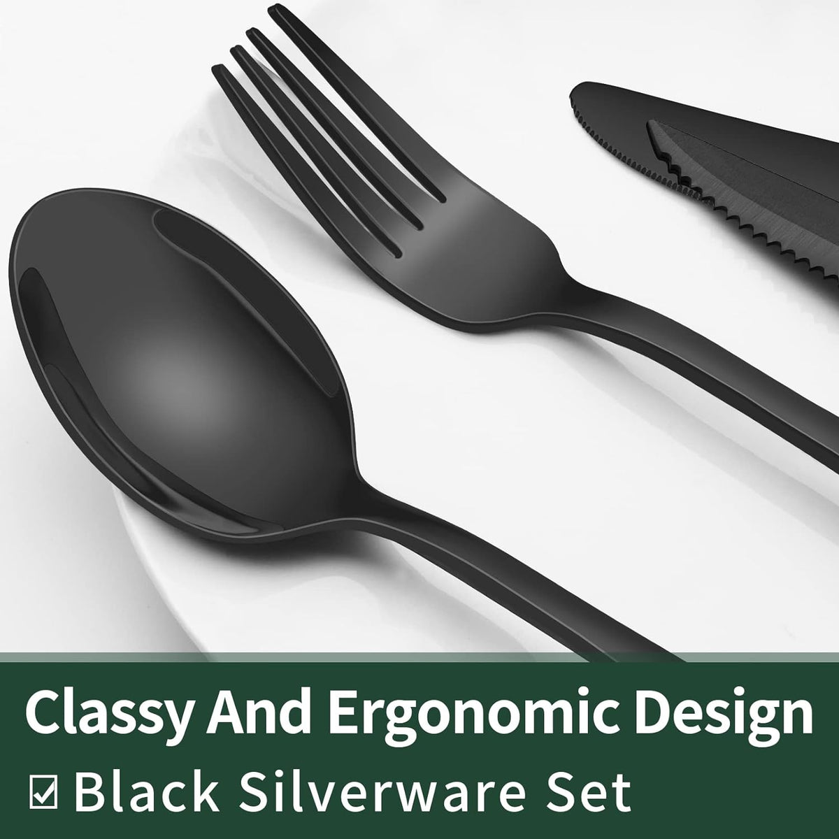 BowLift | Luxury 24-Piece Black Cutlery Set – Stainless Steel & Dishwasher Safe